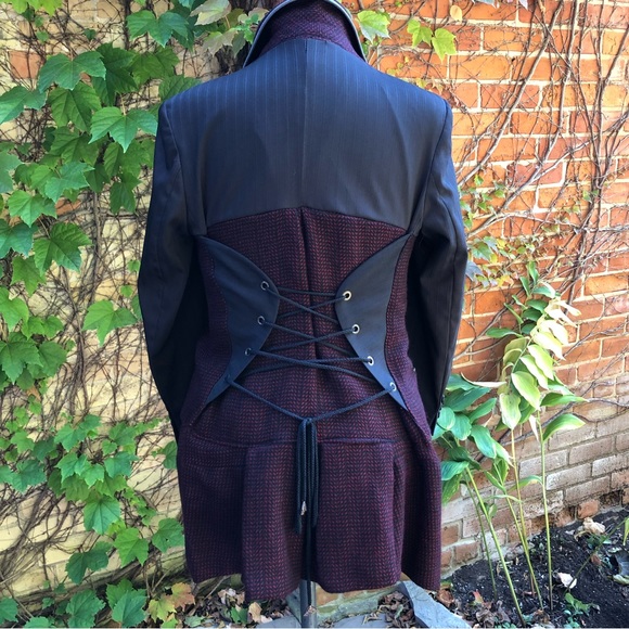 Embody Jackets & Blazers - Medium 7/8 Lace Up Fine Wool Jacket Upcycled Plaid Double Breasted Coat